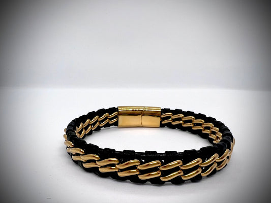 Leather and chain bracelet