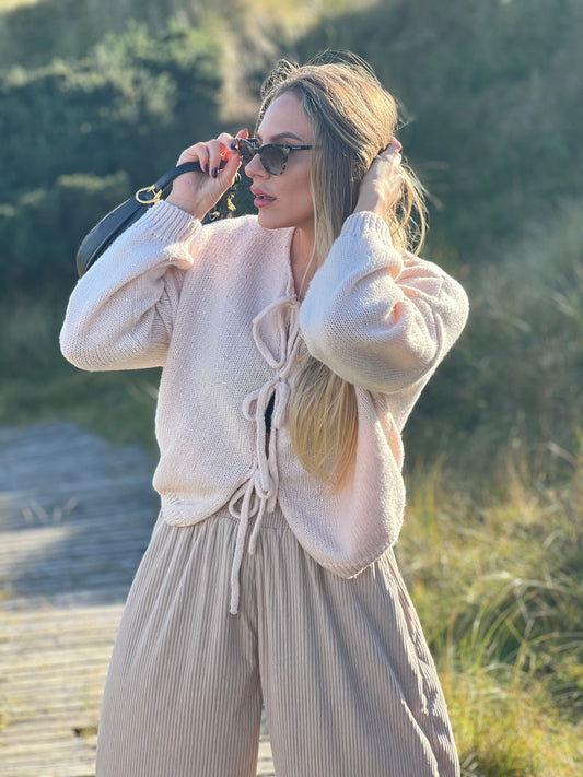 Lace-up knitted cardigan